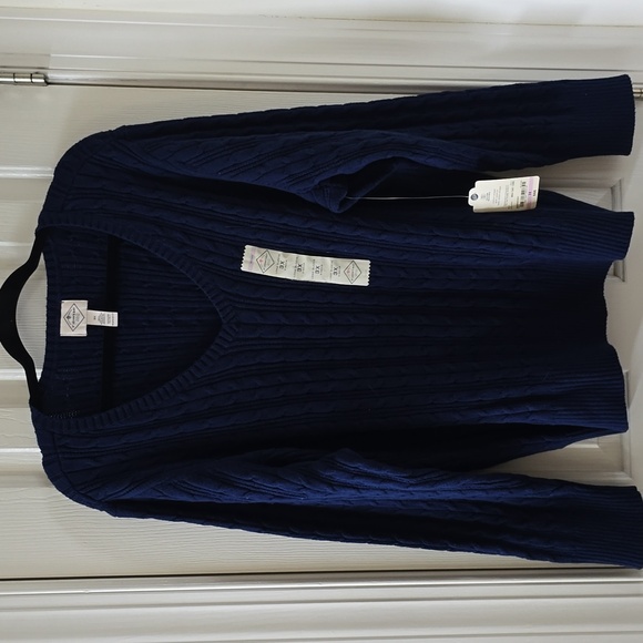 ST. JOHN'S BAY WOMENS PLUS SIZE BLUE CLASSIC V-NECK CABLE SWEATER SIZE 3X - Picture 2 of 12